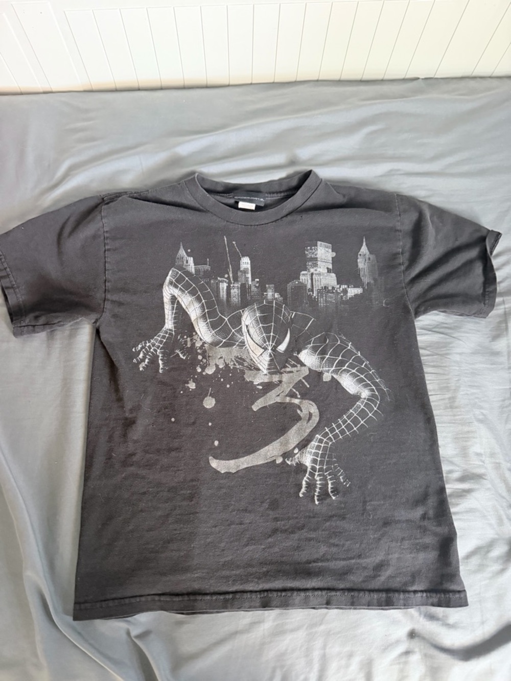 Spiderman Black Short-Sleeve Graphic Tee with Silver Spider Print